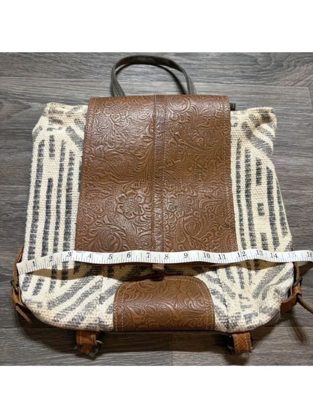 Myra Bag Embossed Leather Canvas Backpack Boho Western Southwestern Rustic Indie